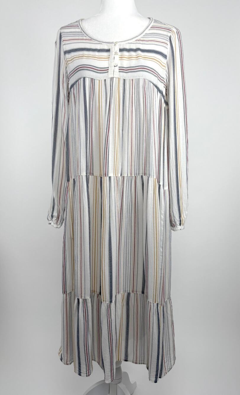 Xirena Striped Tiered Long Sleeve Midi Dress Size Small